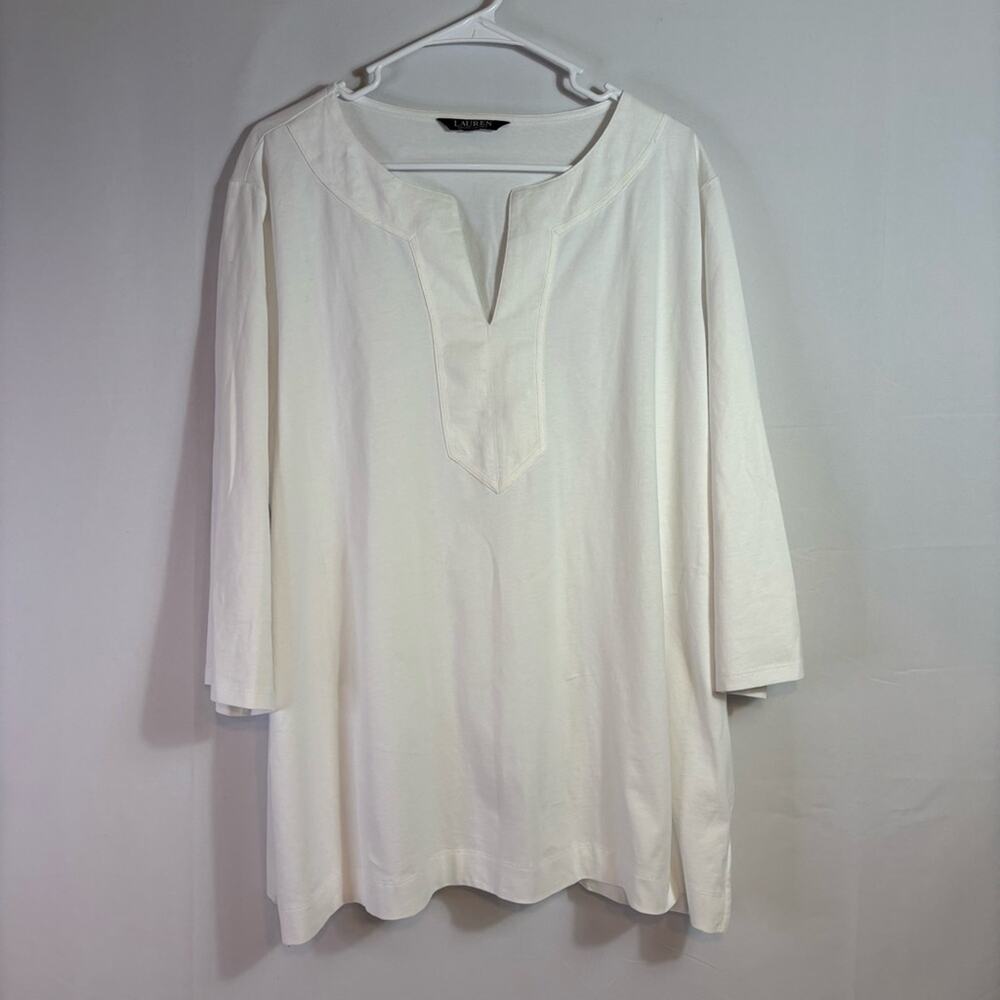Ralph Lauren Black Label White 3/4 Sleeve Knit V-neck Top B0032